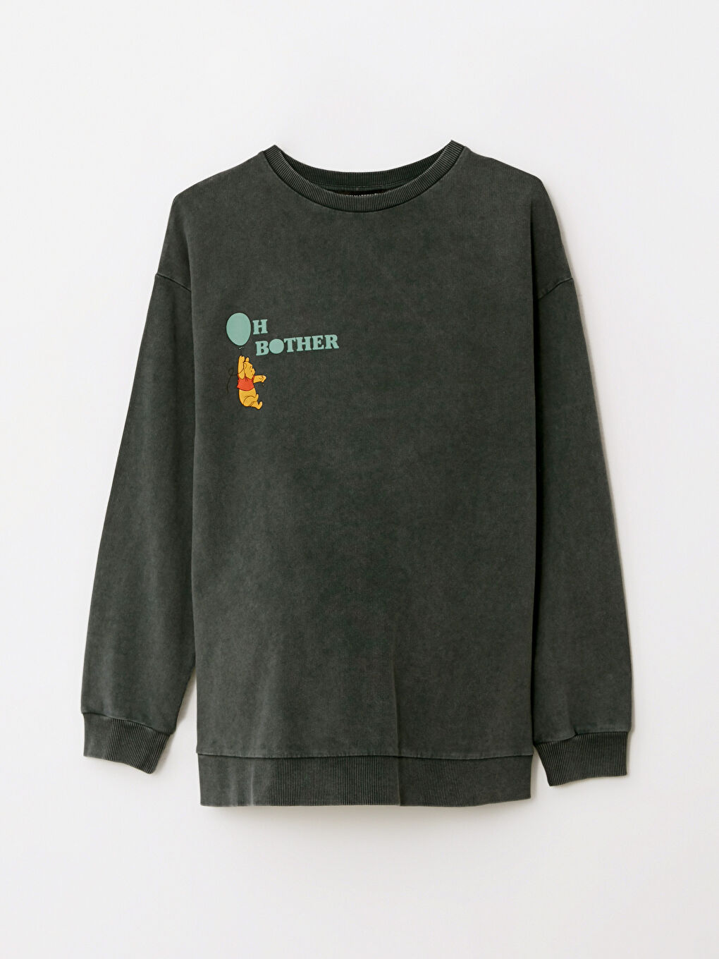 Bisiklet Yaka Winnie the Pooh Baskılı Uzun Kollu Pamuklu Hamile Sweatshirt-5