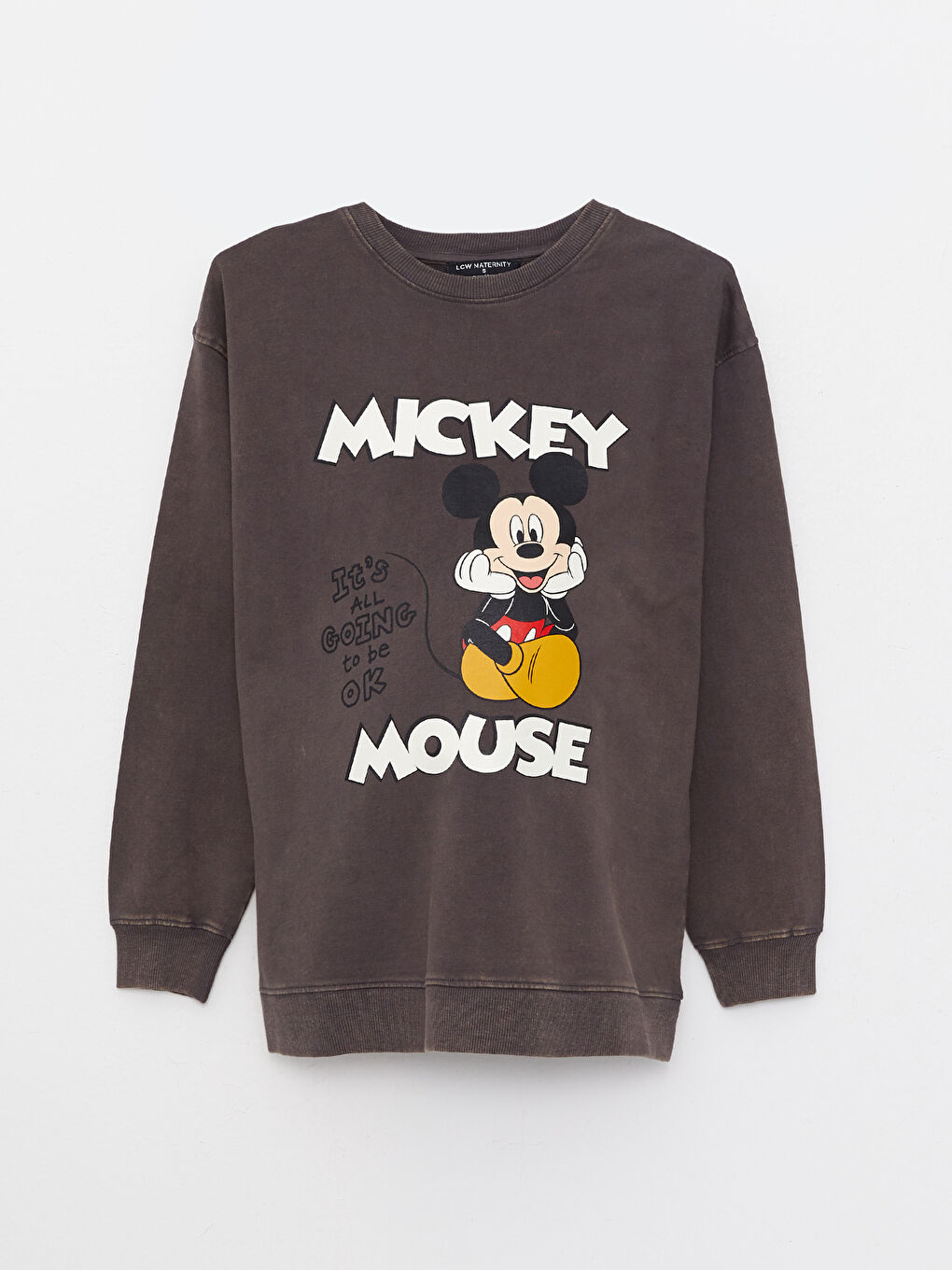 LCWAIKIKI Maternity Crew Neck Mickey Mouse Printed Long Sleeve Cotton Maternity Sweatshirt -W2AG86Z8-HMC