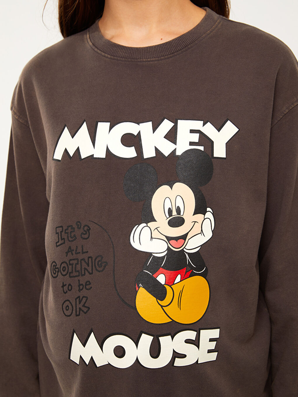 LCWAIKIKI Maternity Crew Neck Mickey Mouse Printed Long Sleeve Cotton Maternity Sweatshirt -W2AG86Z8-HMC