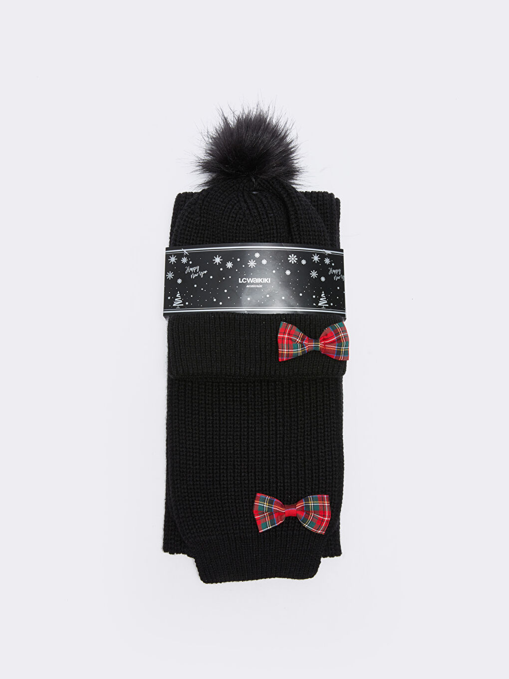 LCW ACCESSORIES Plush Pompom Bow Girl Knitwear Beanie And Scarf -W2AG93Z4-E0N