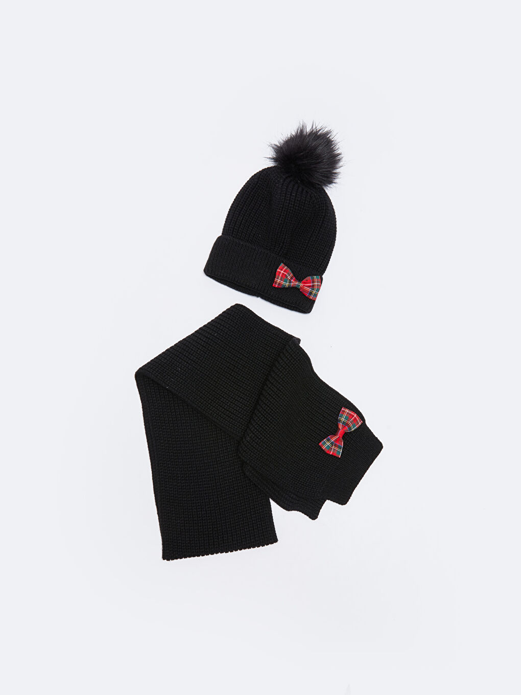 LCW ACCESSORIES Plush Pompom Bow Girl Knitwear Beanie And Scarf -W2AG93Z4-E0N