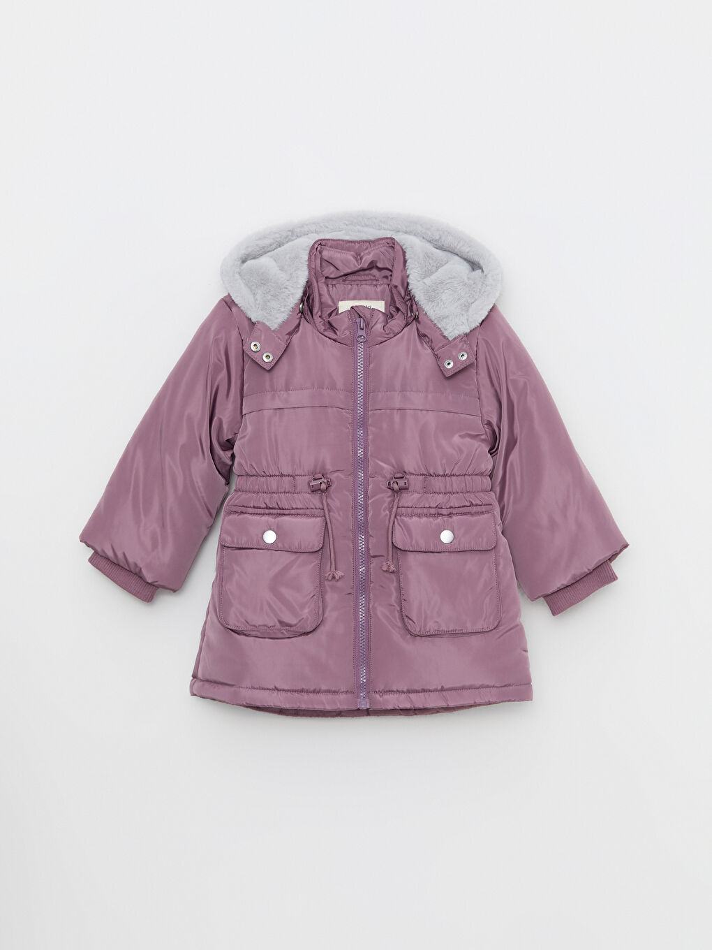 Mürdüm Kapüşonlu Uzun Kollu Baskılı Kız Bebek Mont