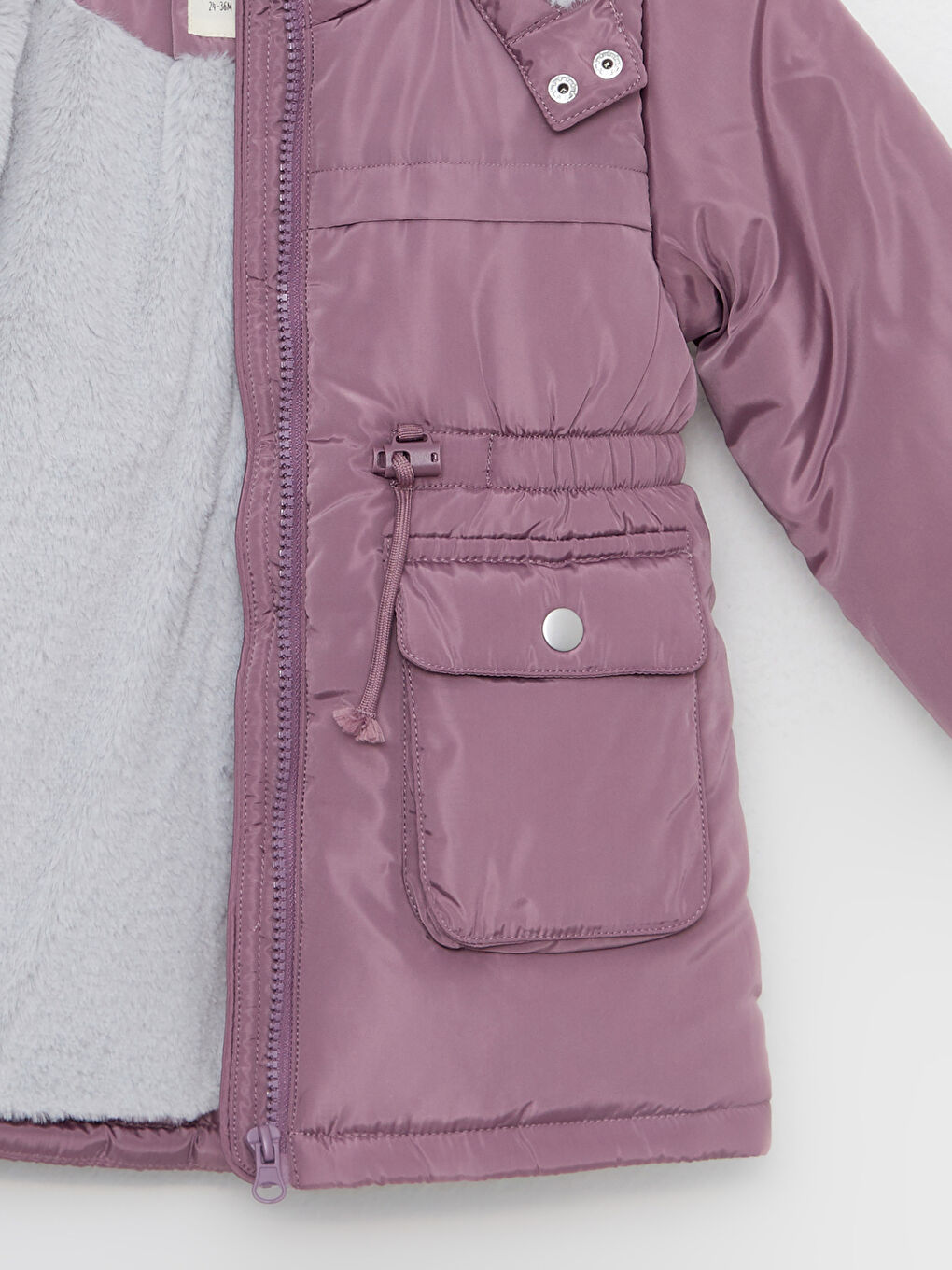 Mürdüm Kapüşonlu Uzun Kollu Baskılı Kız Bebek Mont-1