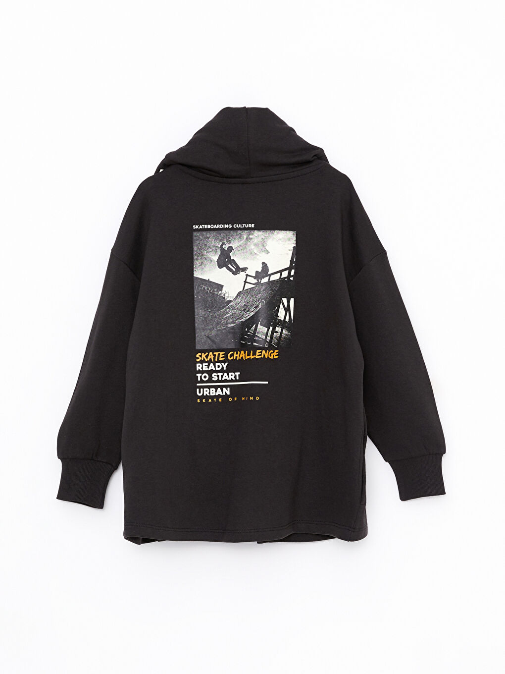 Siyah Kapüşonlu Baskılı Uzun Kollu Erkek Çocuk Hırka-2