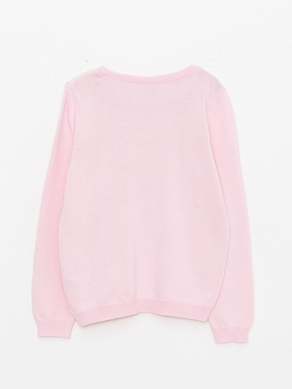 Pembe Bisiklet Yaka Desenli Uzun Kollu Kız Çocuk Triko Kazak-1