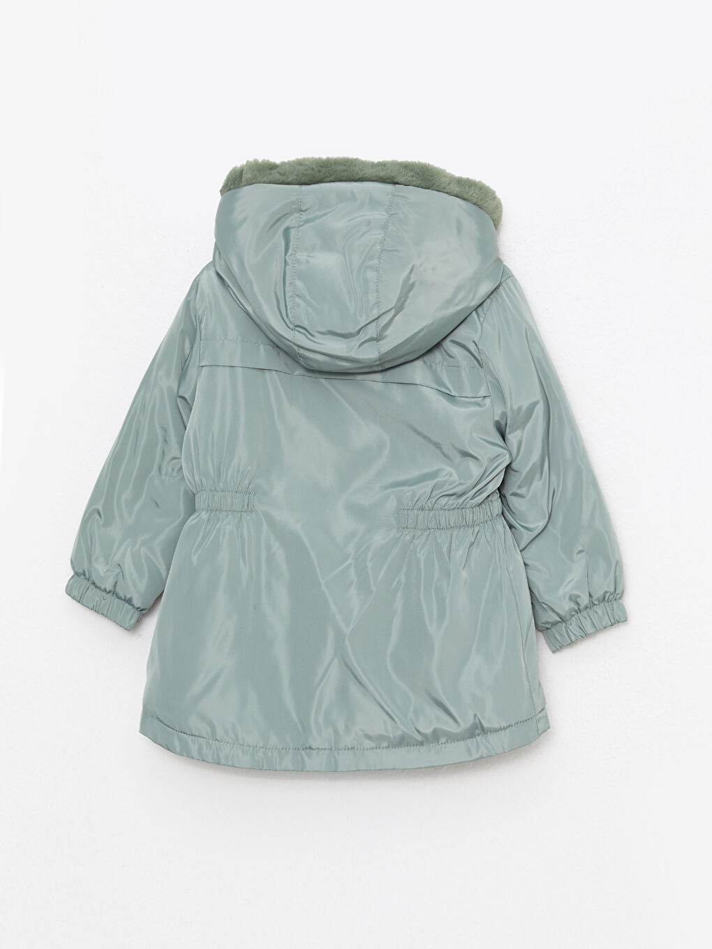 Yeşil Kapüşonlu Uzun Kollu Basic Kız Bebek Mont-1