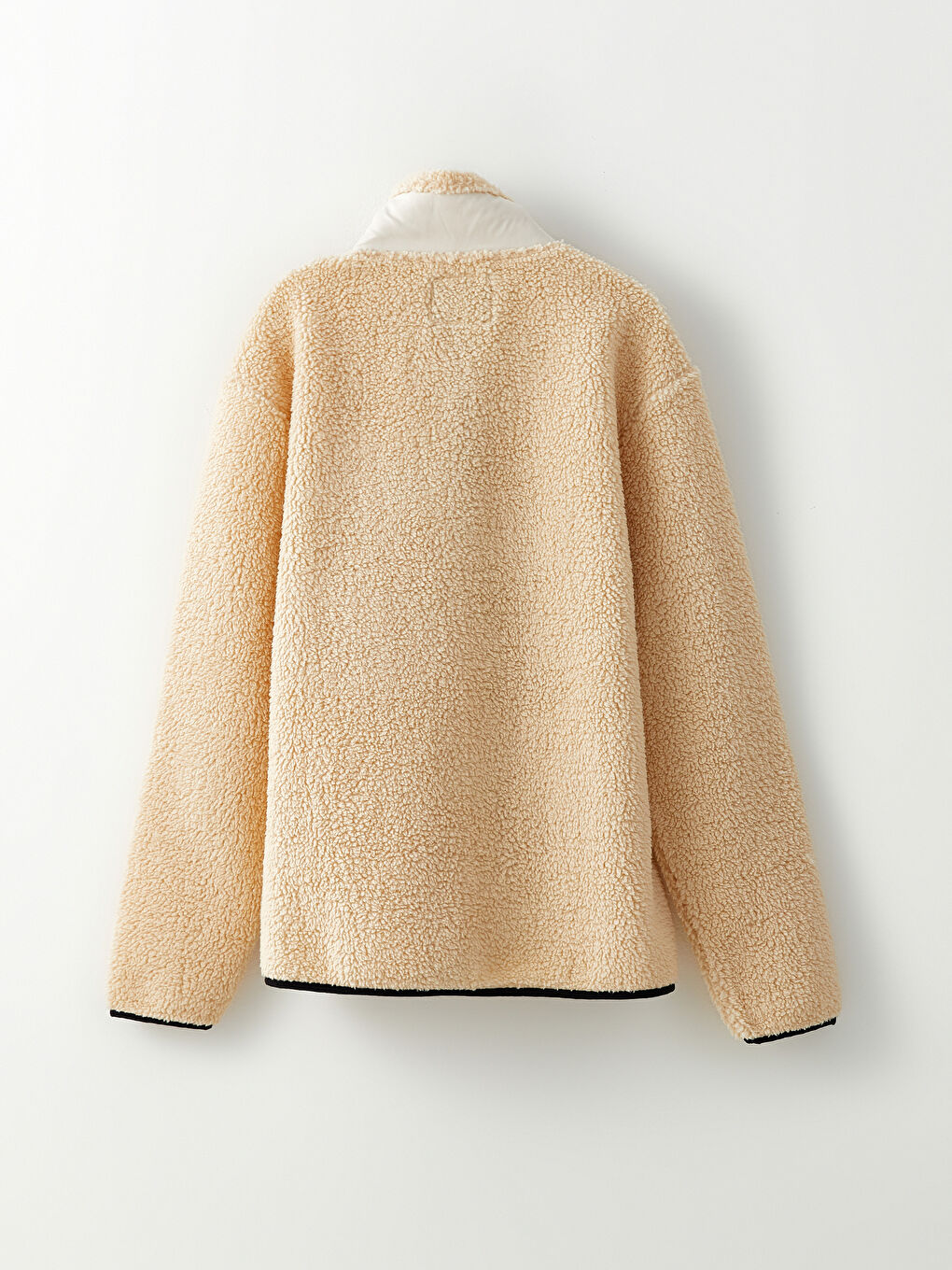 Bej Standart Kalıp Dik Yaka Pelüş Erkek Mont-8