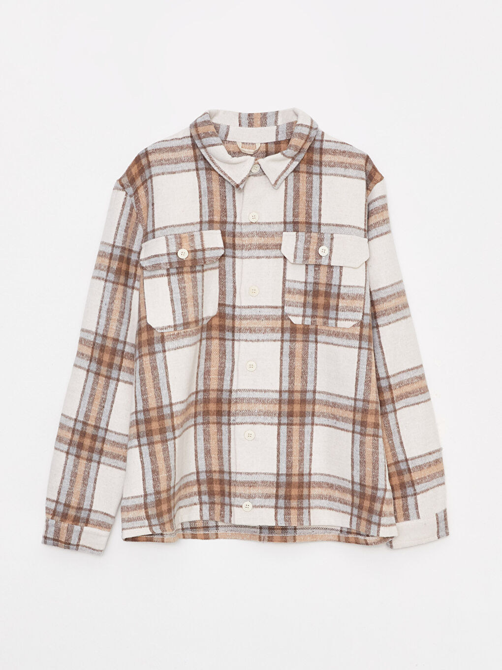 Bej Regular Fit Uzun Kollu Ekose Erkek Oduncu Gömlek Ceket-5