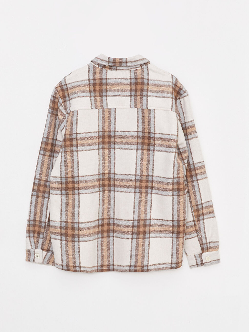 Bej Regular Fit Uzun Kollu Ekose Erkek Oduncu Gömlek Ceket-6