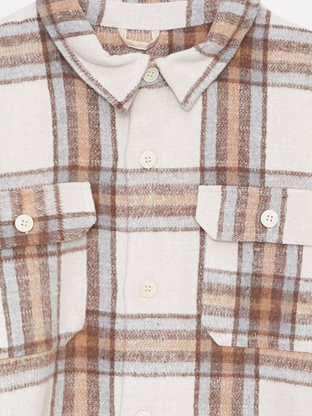 Bej Regular Fit Uzun Kollu Ekose Erkek Oduncu Gömlek Ceket-7