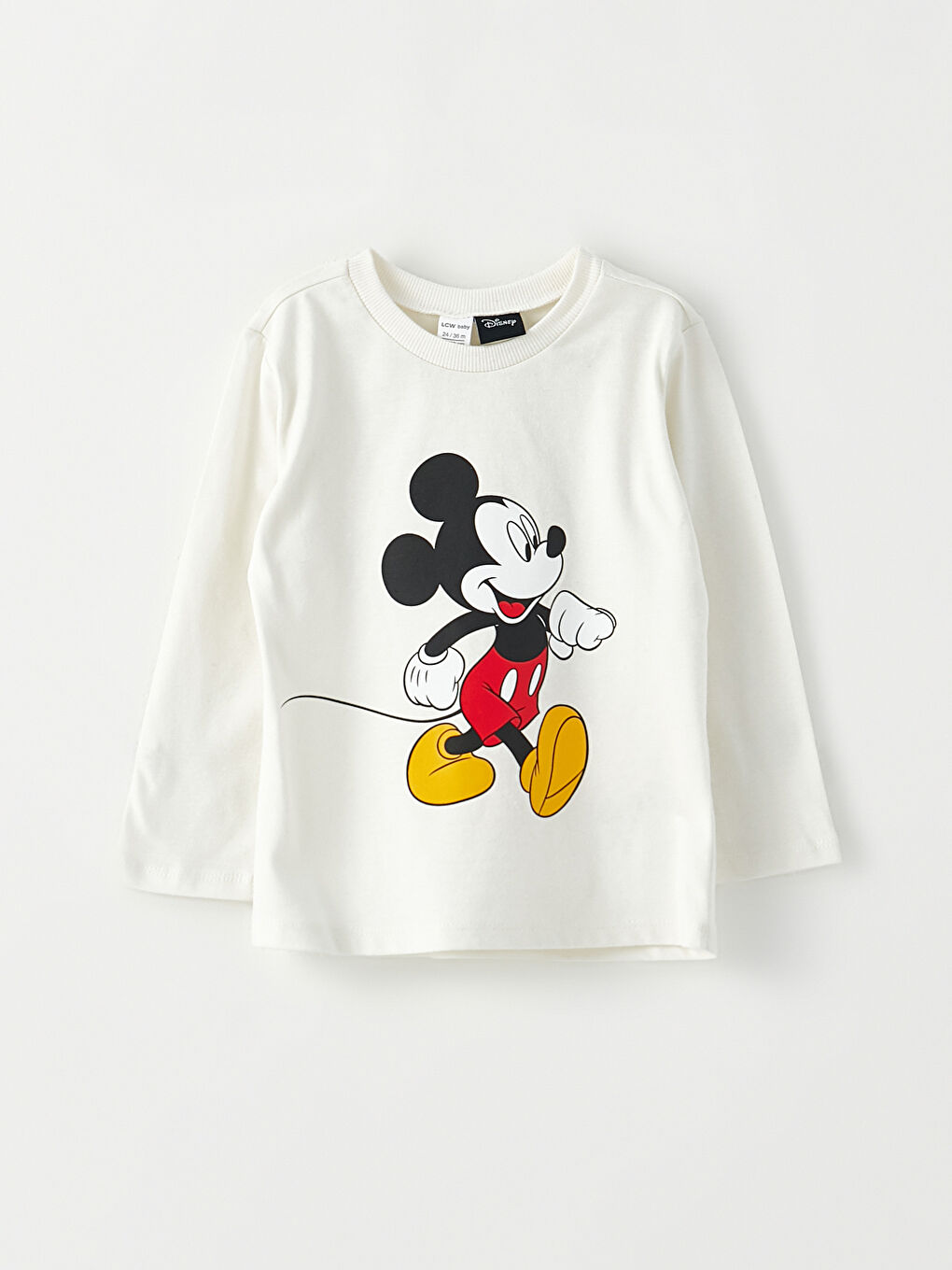 تيشيرت كم طويل بياقة دائرية مطبوع ميكي ماوس وبنطلون طقم 2 قطع للأولاد الرضع-1