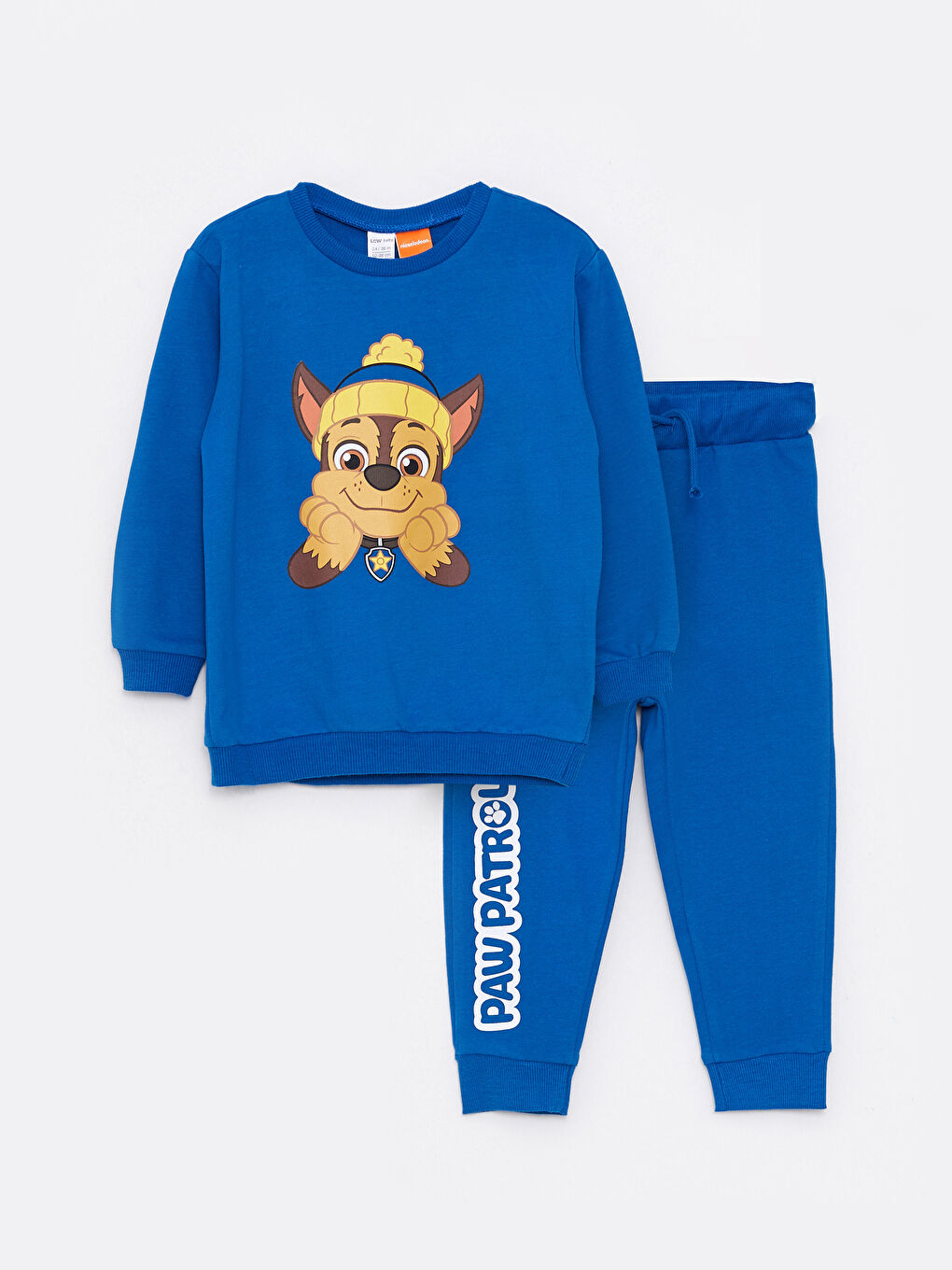 LCW baby Mavi Bisiklet Yaka Uzun Kollu Paw Patrol Baskılı Erkek Bebek Sweatshirt ve Pantolon 2'li Takım