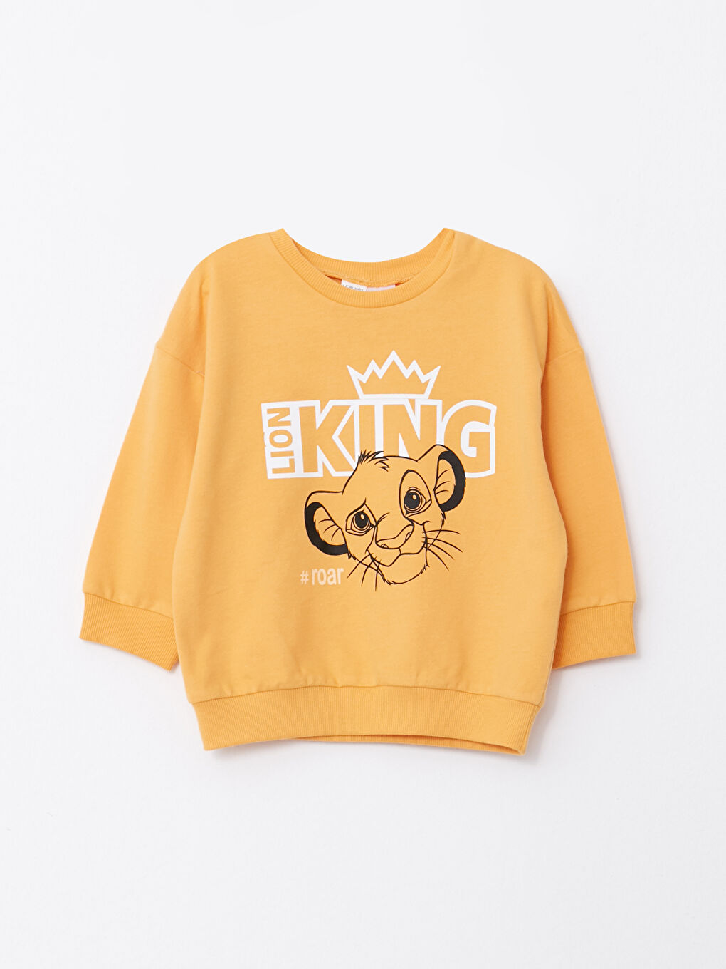 LCW baby Koyu Sarı Bisiklet Yaka Aslan Kral Baskılı Uzun Kollu Erkek Bebek Sweatshirt