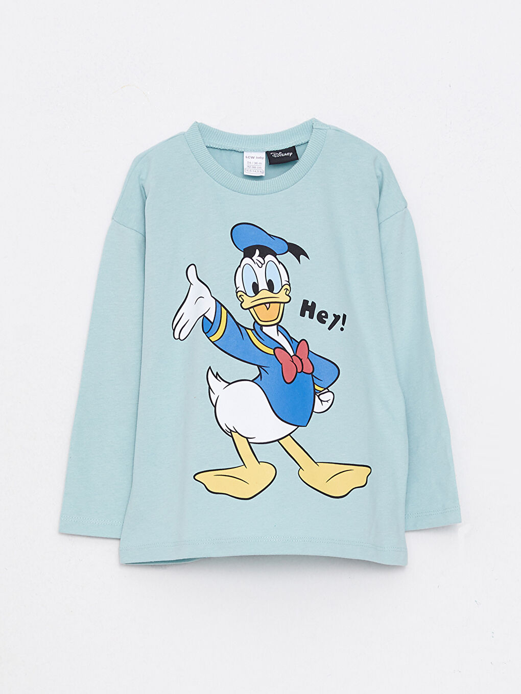 Yeşil Bisiklet Yaka Uzun Kollu Donald Duck Baskılı Erkek Bebek Tişört