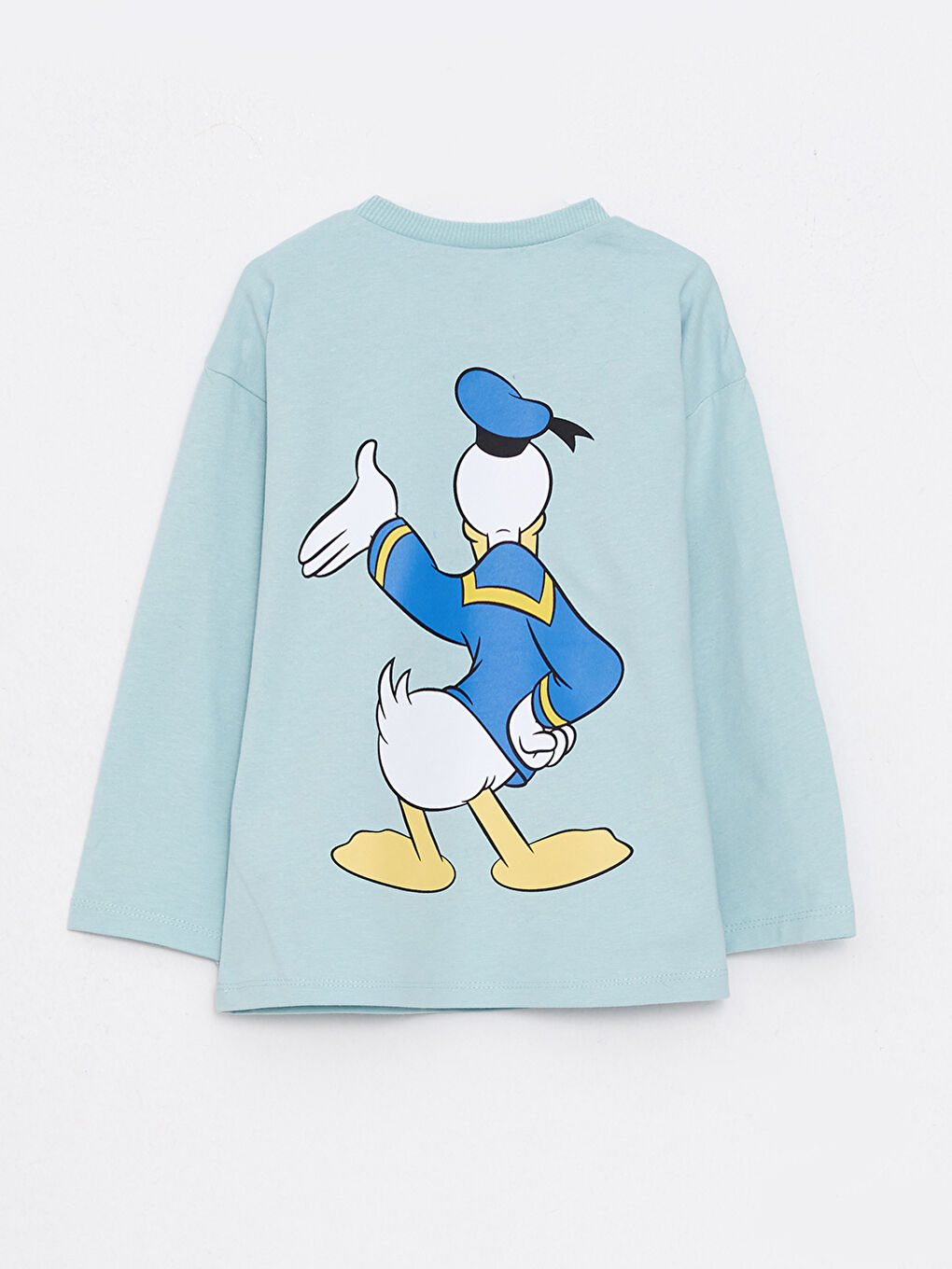 Yeşil Bisiklet Yaka Uzun Kollu Donald Duck Baskılı Erkek Bebek Tişört-1