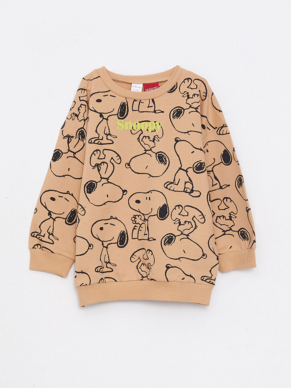 Kahverengi Bisiklet Yaka Uzun Kollu Snoopy Baskılı Erkek Bebek Sweatshirt ve Eşofman Alt 2'li Takım-1