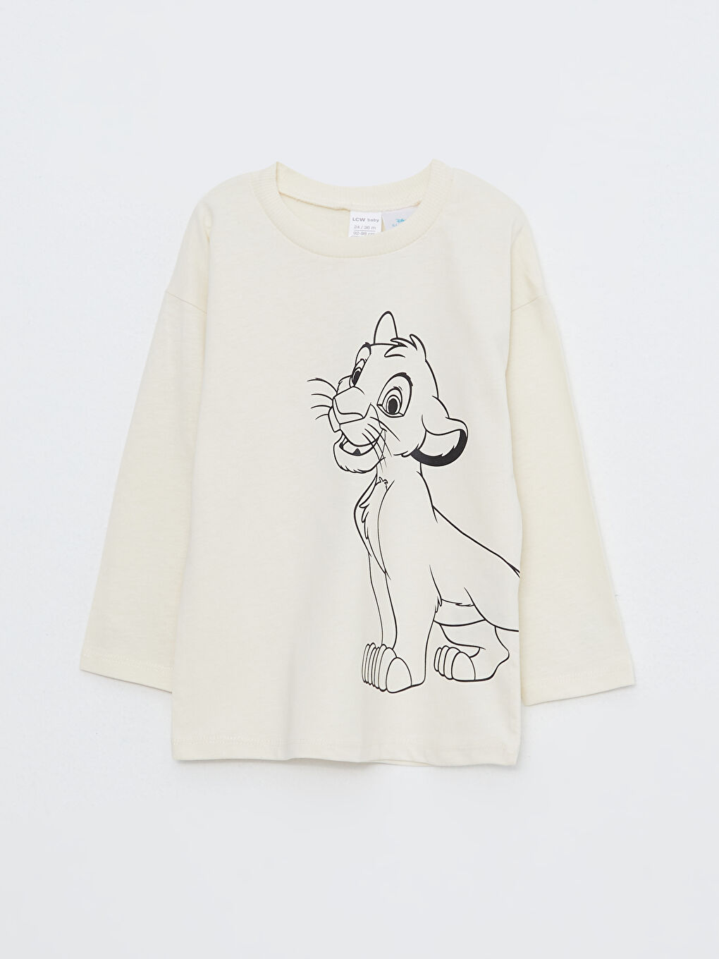 Gri Bisiklet Yaka Uzun Kollu Aslan Kral Baskılı Pamuklu Erkek Bebek Tişört 2'li-1