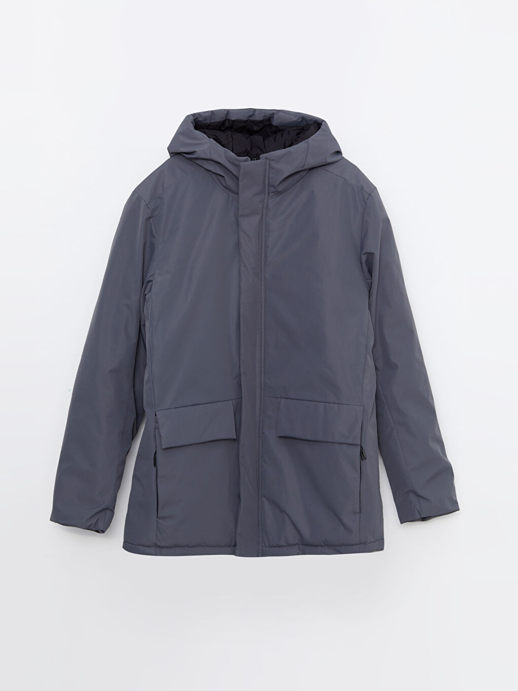 Gri Standart Kalıp Kapüşonlu Erkek Mont-4