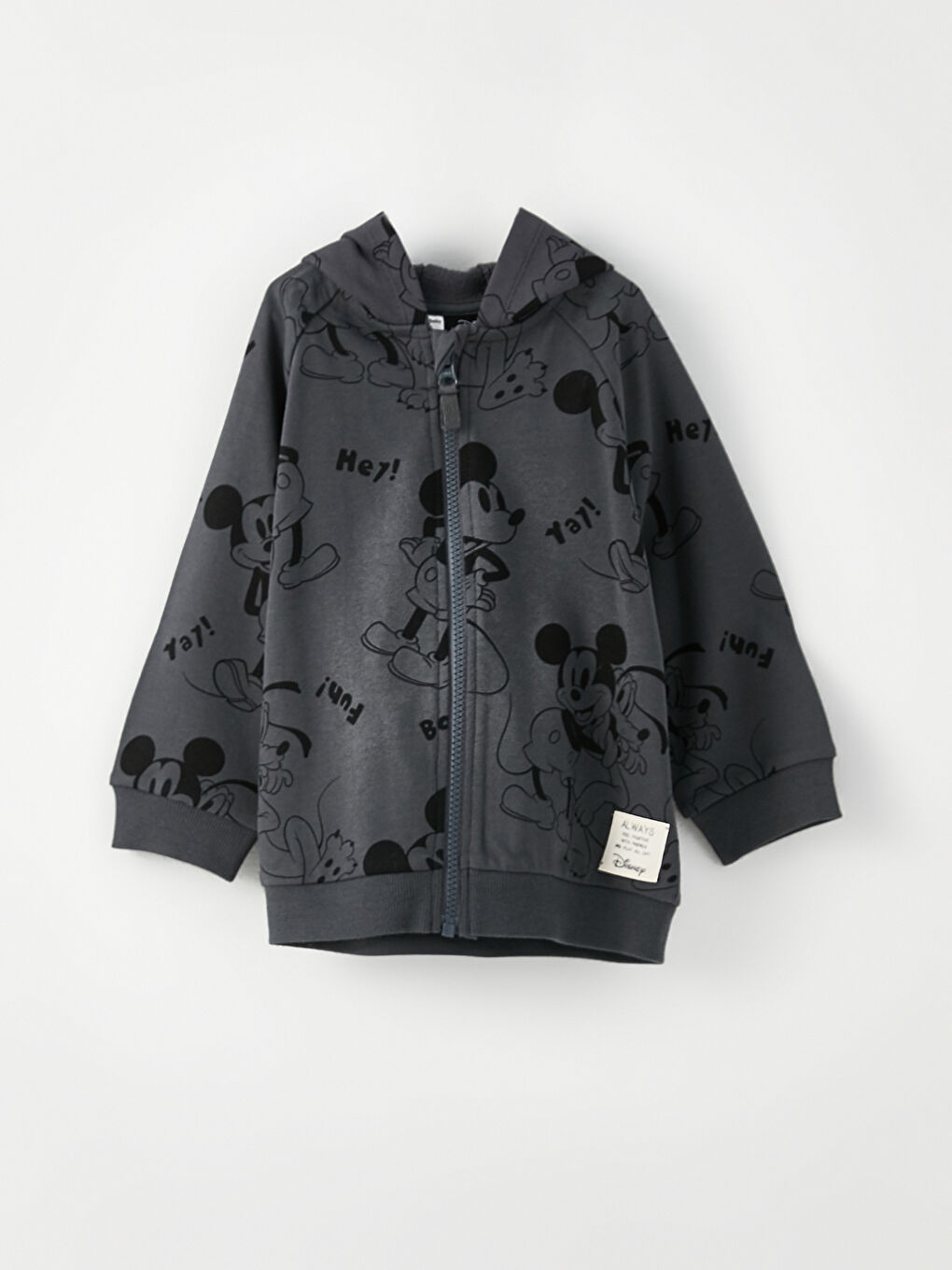 Gri Mickey Mouse Baskılı Uzun Kollu Erkek Bebek 3'lü Takım-1