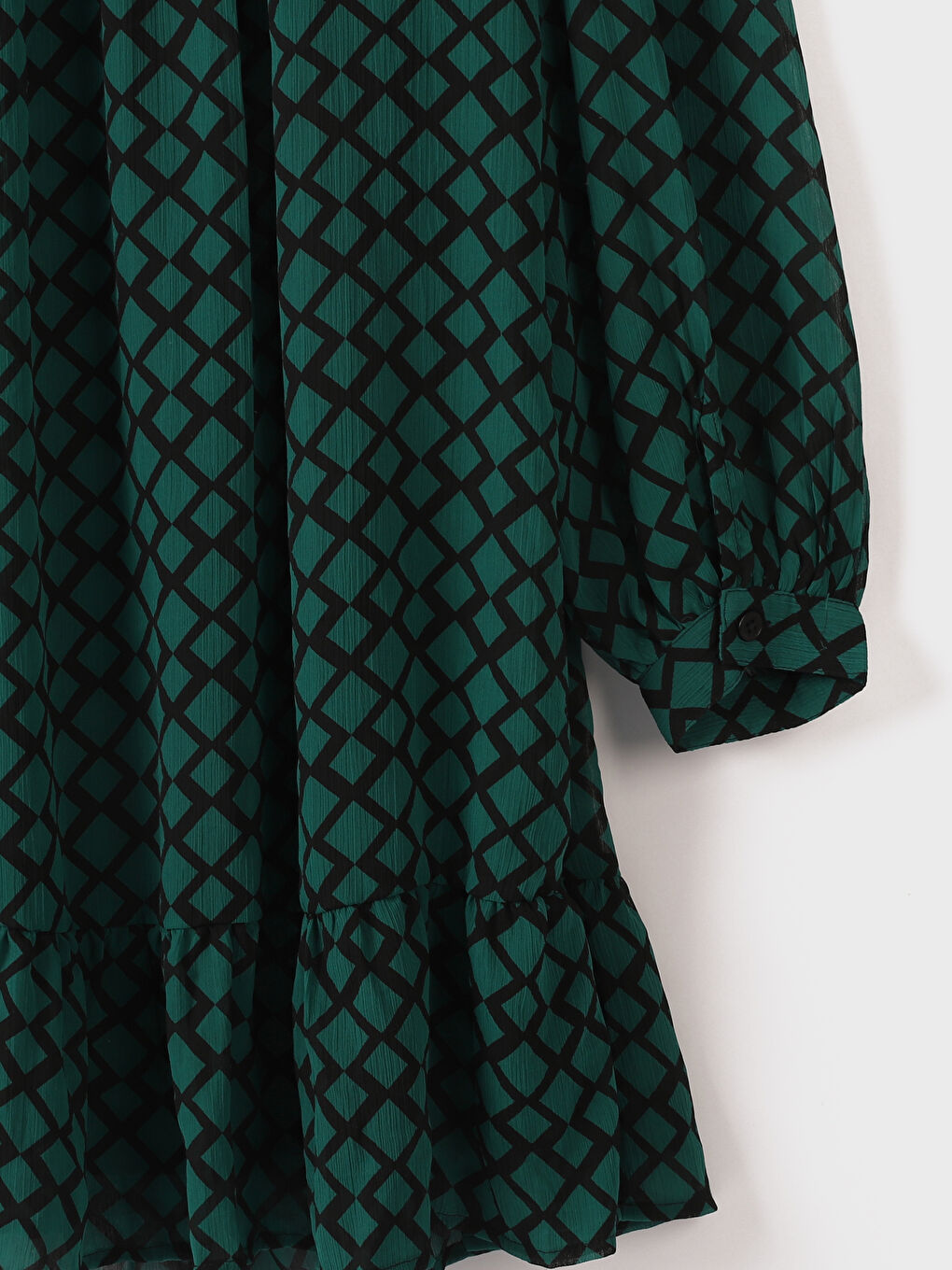 Großvaterkragen Gemustertes Langarm Chiffon Kleid für Damen-1