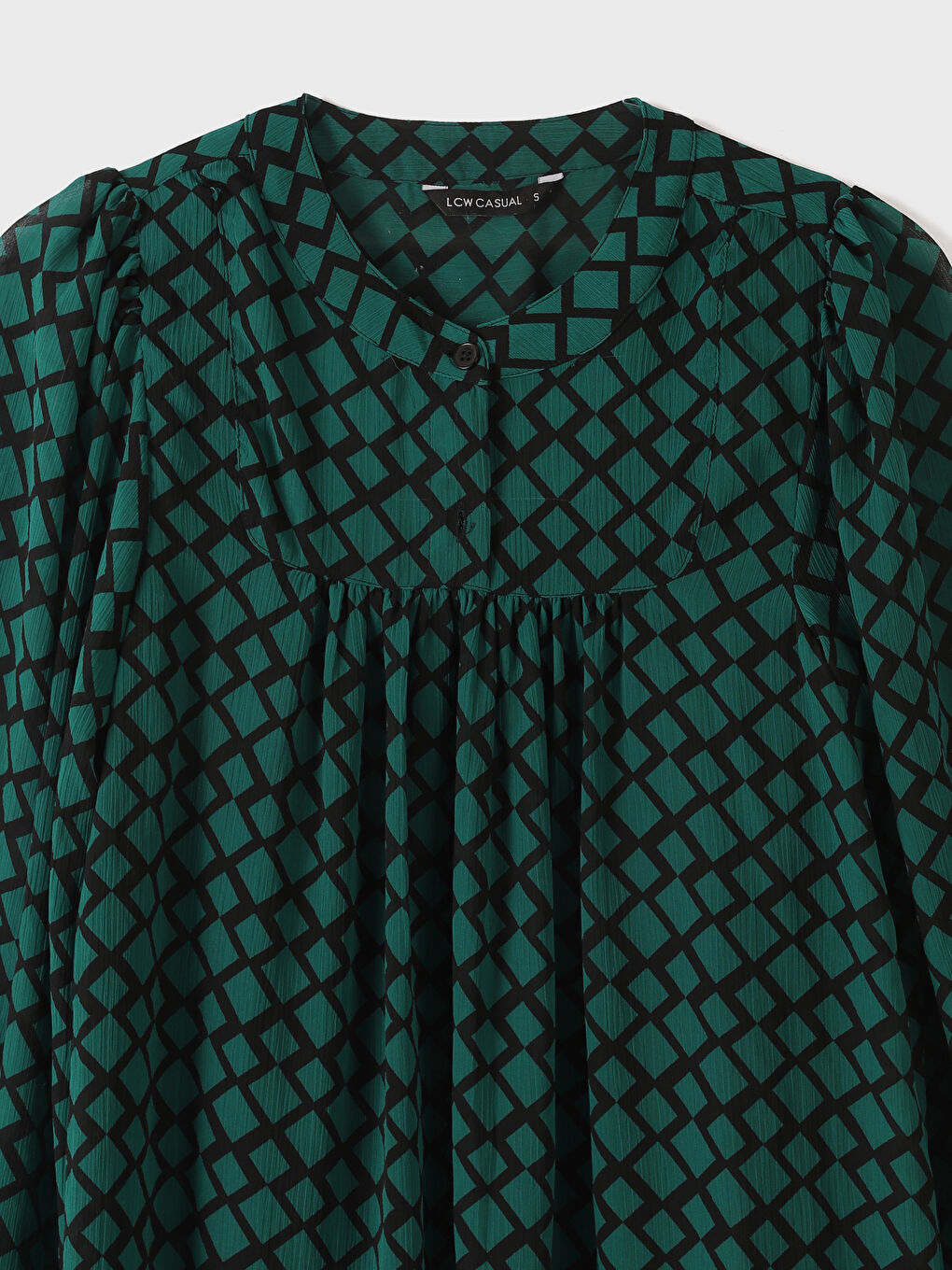 Großvaterkragen Gemustertes Langarm Chiffon Kleid für Damen-2