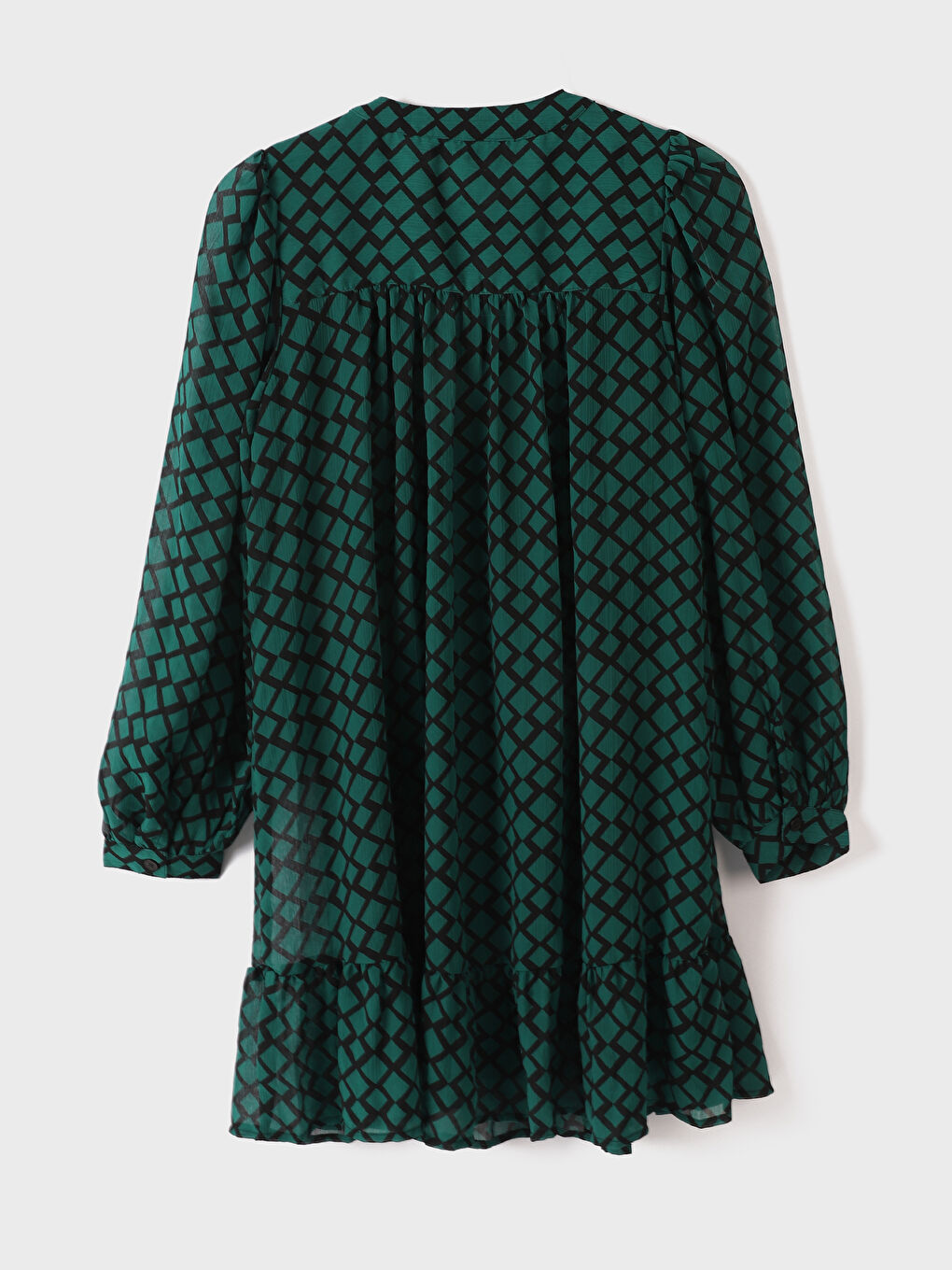 Großvaterkragen Gemustertes Langarm Chiffon Kleid für Damen-3