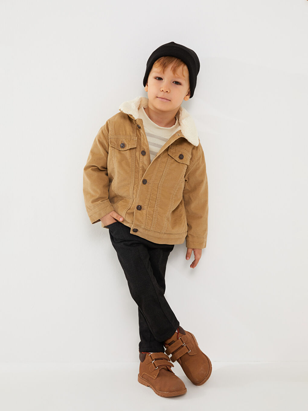 Polo Neck Long Sleeve Basic Baby Boy Velvet Jacket -W2AI50Z1-FM0