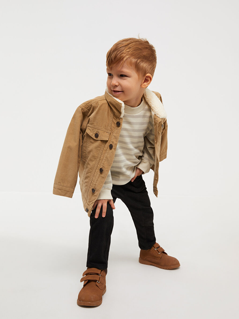 Polo Neck Long Sleeve Basic Baby Boy Velvet Jacket -W2AI50Z1-FM0