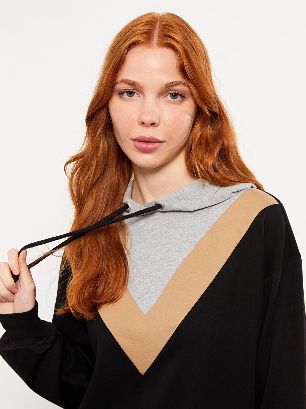 Hooded Collar Color Block Long Sleeve Women's Sweatshirt Tunic-2