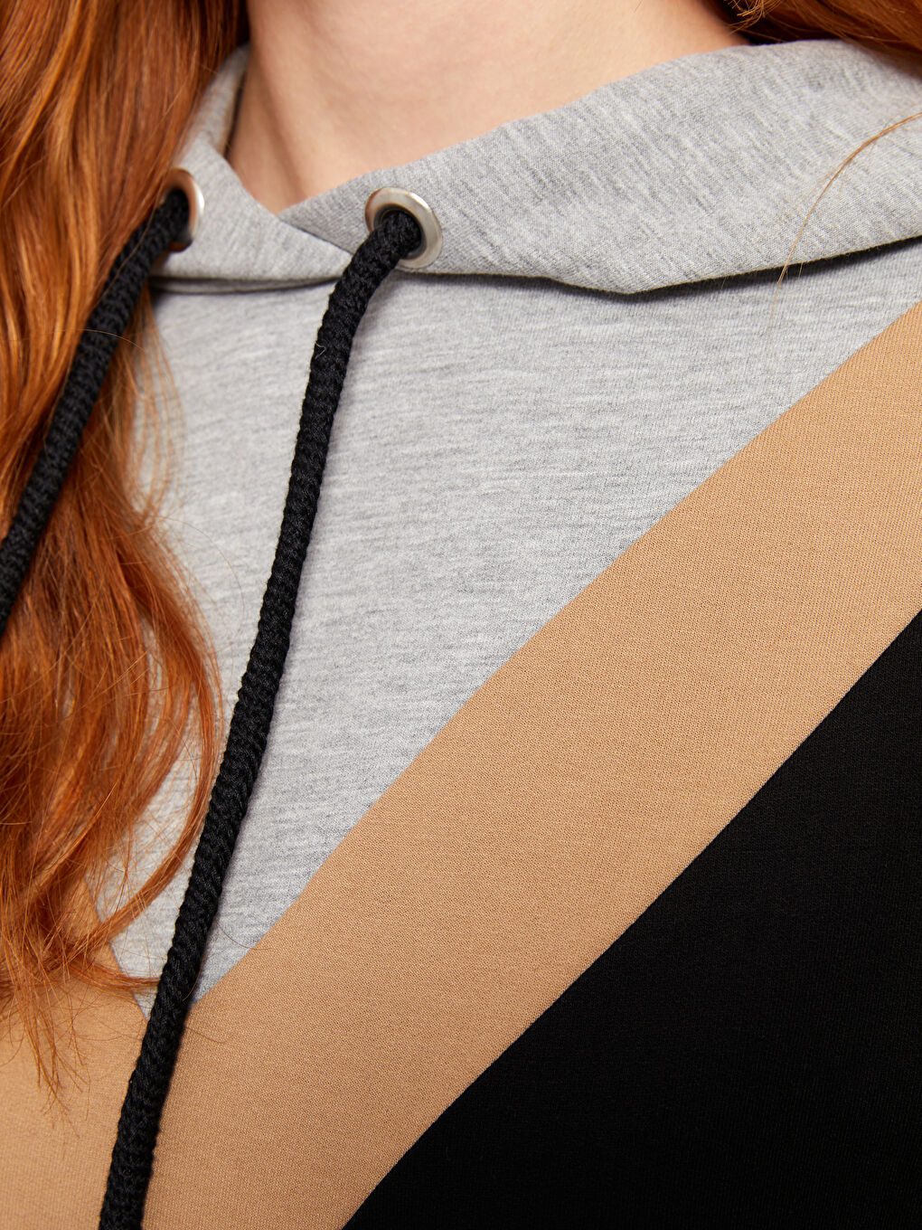 Hooded Collar Color Block Long Sleeve Women's Sweatshirt Tunic-3