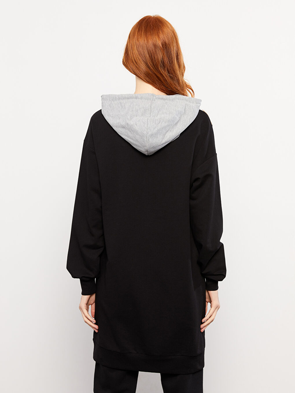 Hooded Collar Color Block Long Sleeve Women's Sweatshirt Tunic-4