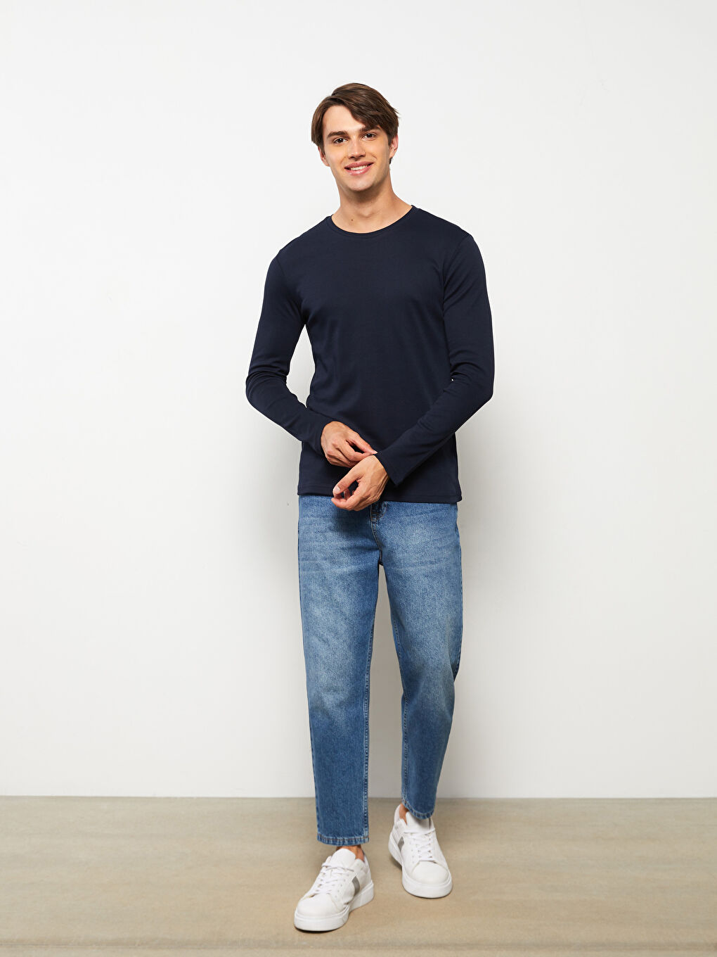 Lacivert Bisiklet Yaka Uzun Kollu Erkek Tişört