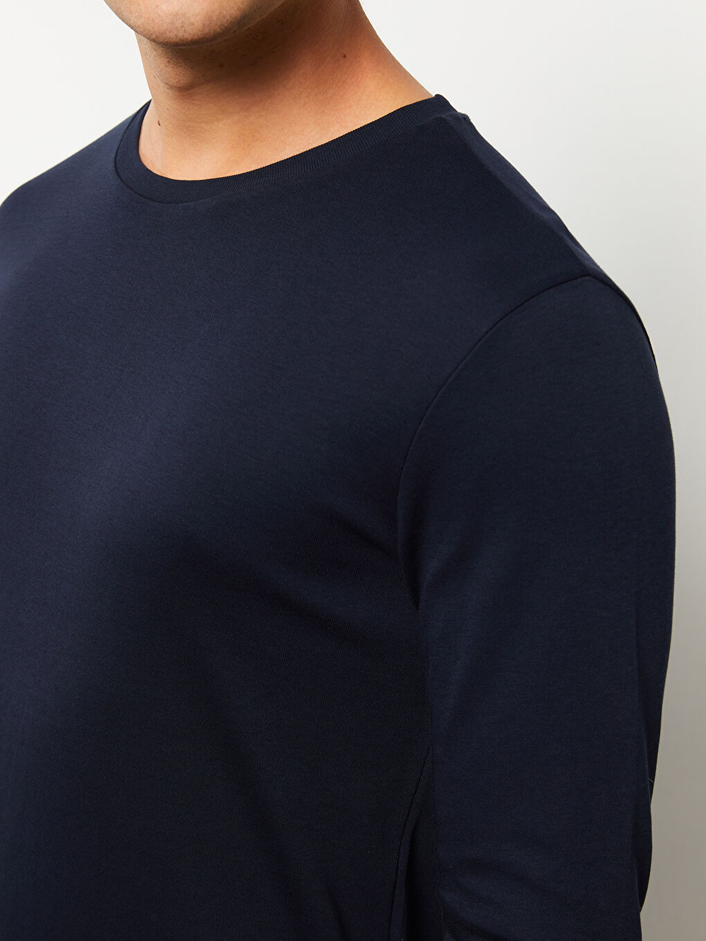 Lacivert Bisiklet Yaka Uzun Kollu Erkek Tişört-3