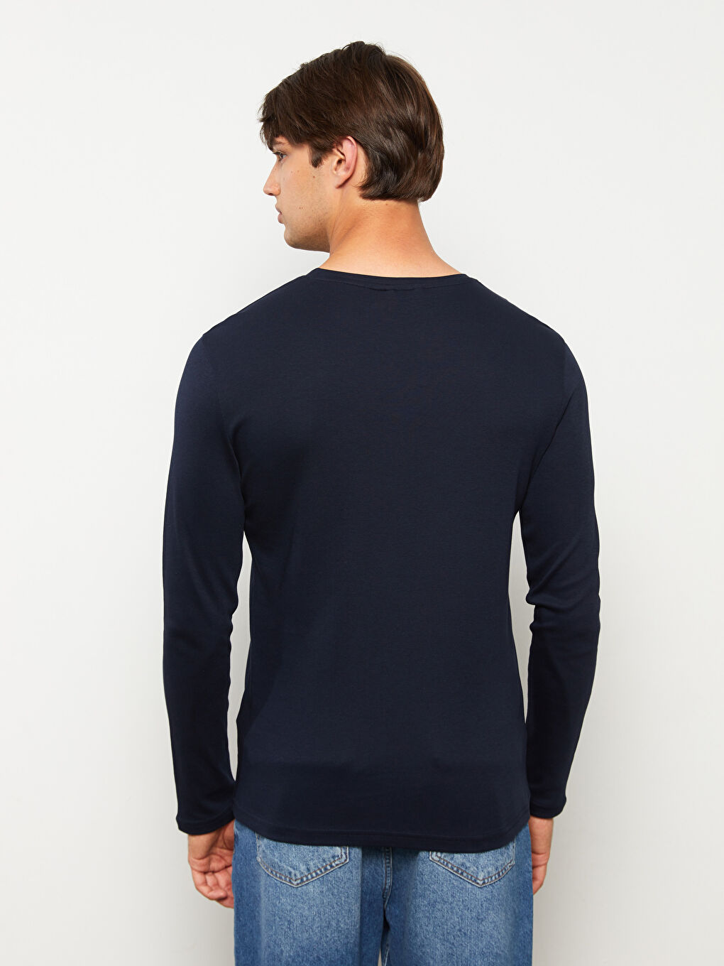 Lacivert Bisiklet Yaka Uzun Kollu Erkek Tişört-4