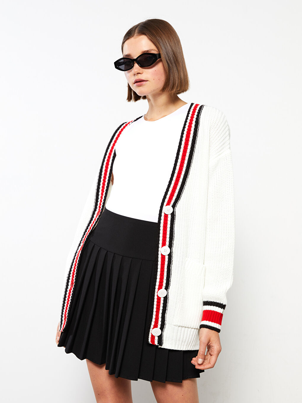 V Neck Striped Long Sleeve Women's Knitwear Cardigan-1