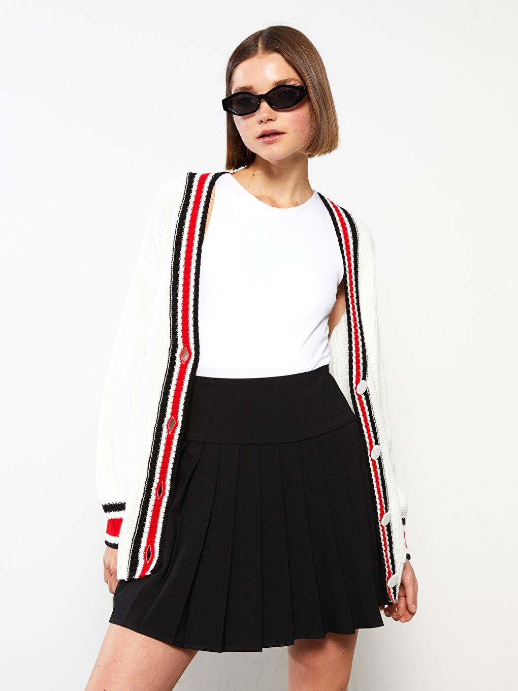 V Neck Striped Long Sleeve Women's Knitwear Cardigan-2