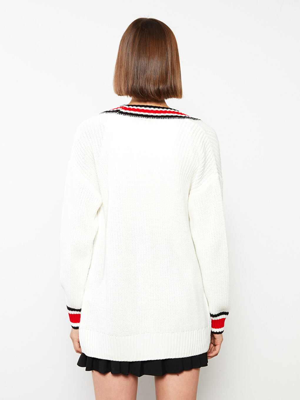 V Neck Striped Long Sleeve Women's Knitwear Cardigan-4