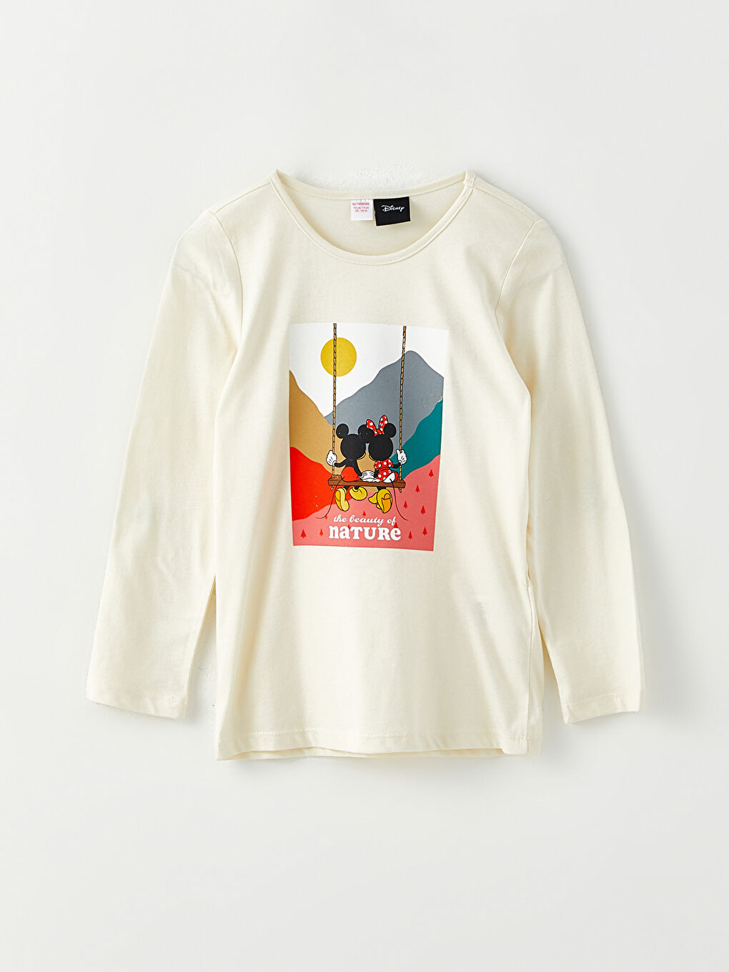 Set de pijama pentru fete cu guler rotund, Minnie și Mickey Mouse imprimat, mânecă lungă-1
