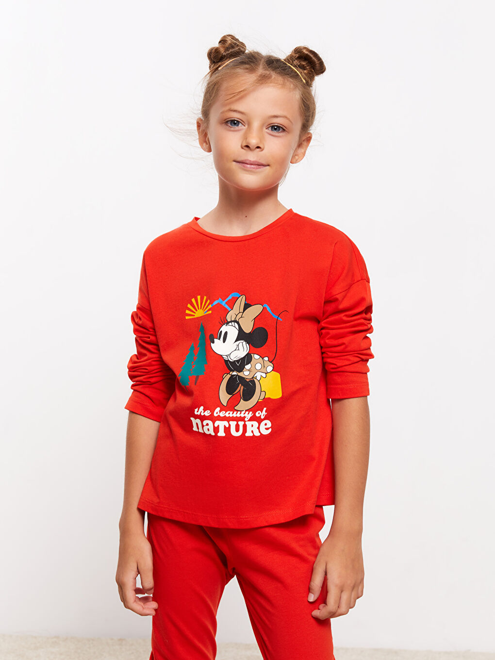 LCW Kids Crew Neck Minnie Mouse Printed Long Sleeve Girls' Pyjama Set -W2AI73Z4-HAJ