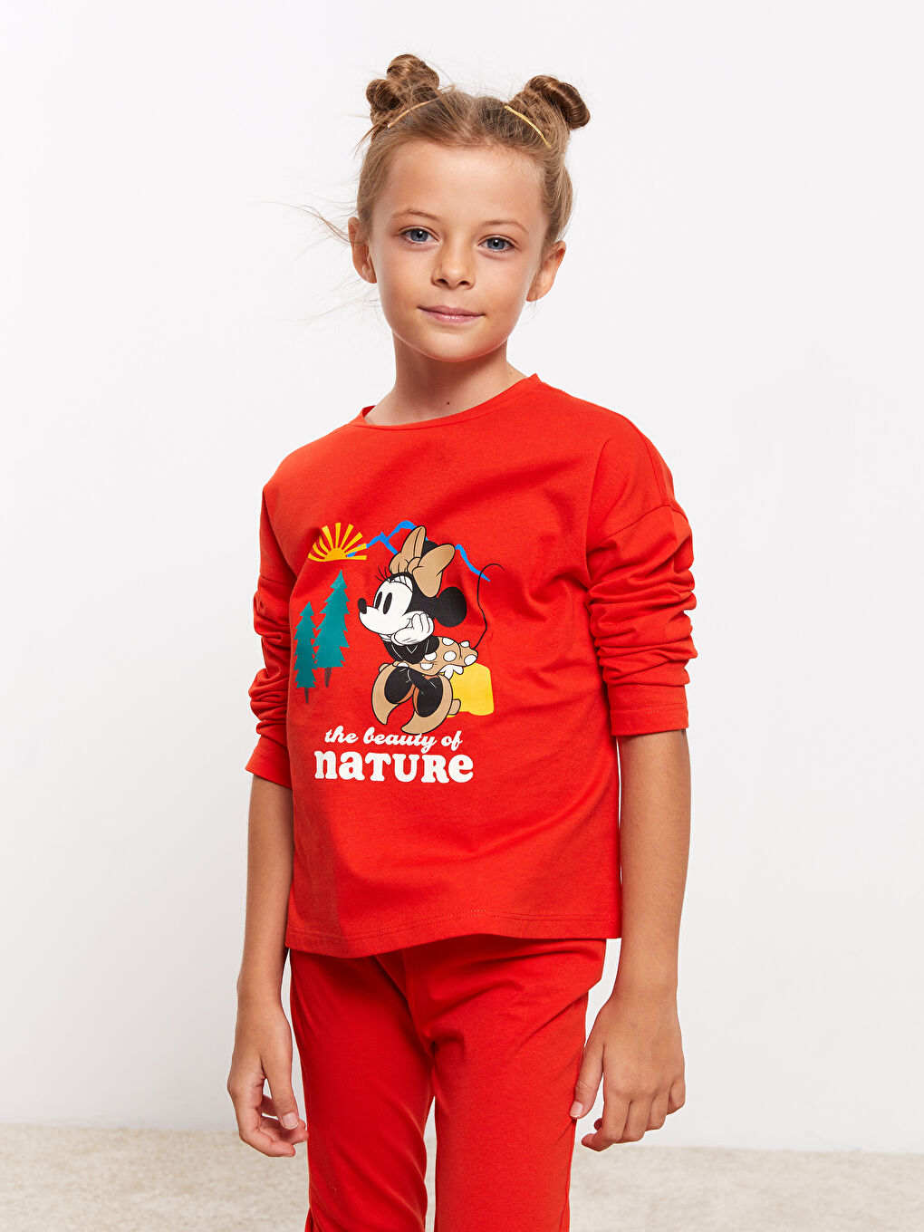 LCW Kids Crew Neck Minnie Mouse Printed Long Sleeve Girls' Pyjama Set -W2AI73Z4-HAJ