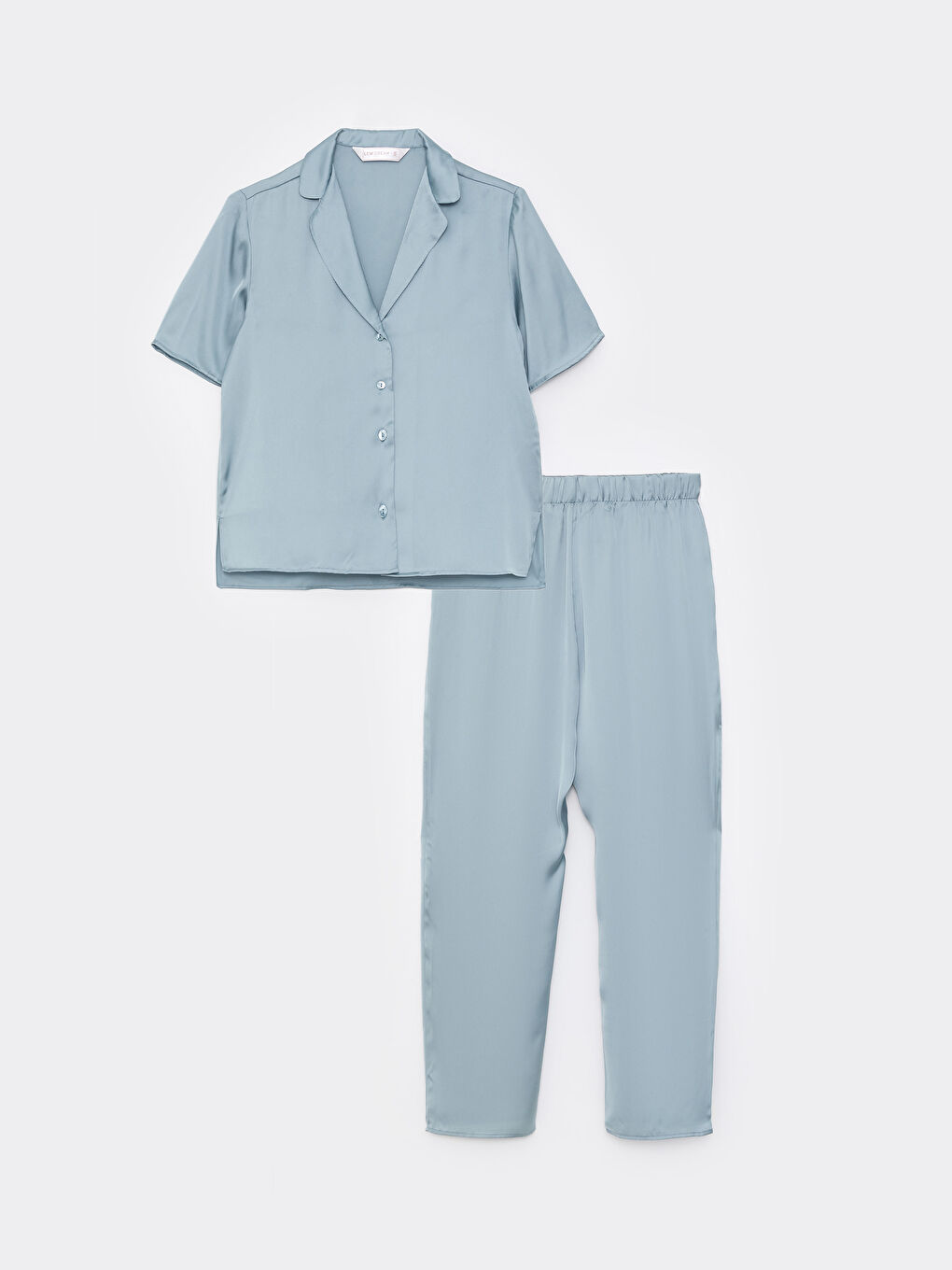 Shirt Collar Plain Short Sleeve Satin Women's Pyjamas Set-5