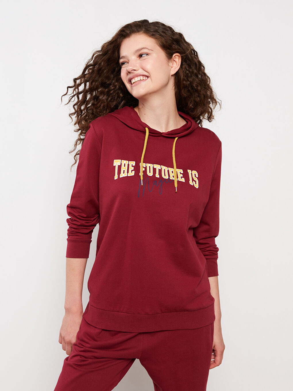 Hooded Printed Long Sleeve Women's Pajamas Set