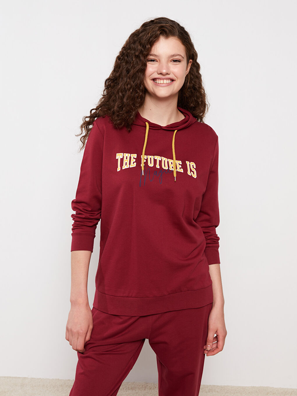 Hooded Printed Long Sleeve Women's Pajamas Set-1