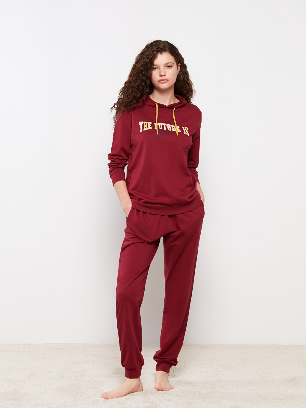 Hooded Printed Long Sleeve Women's Pajamas Set-2