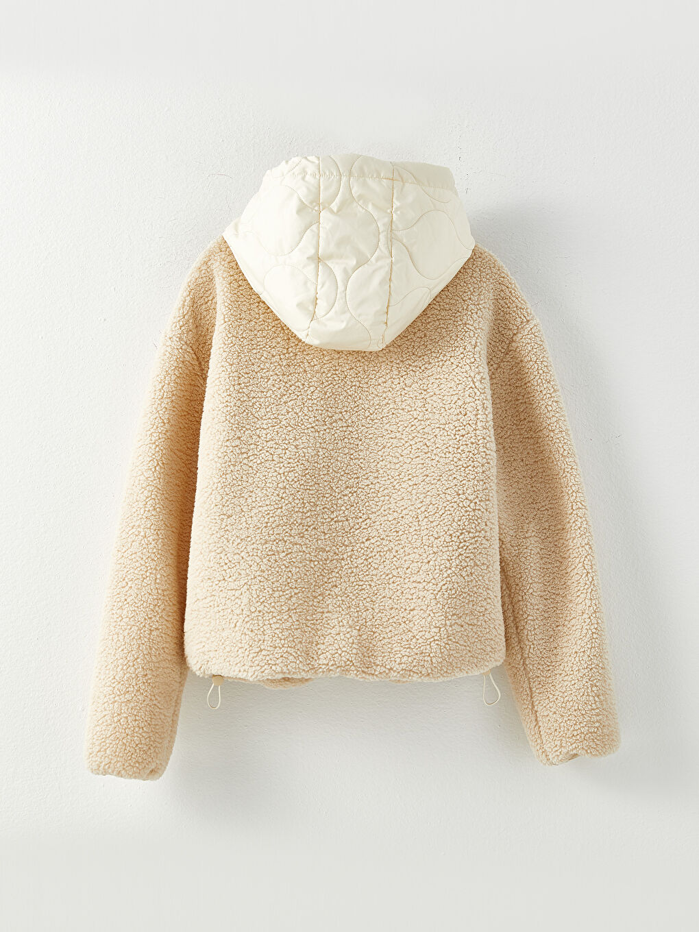 Ekru Kadın Kapüşonlu Düz Mont-6