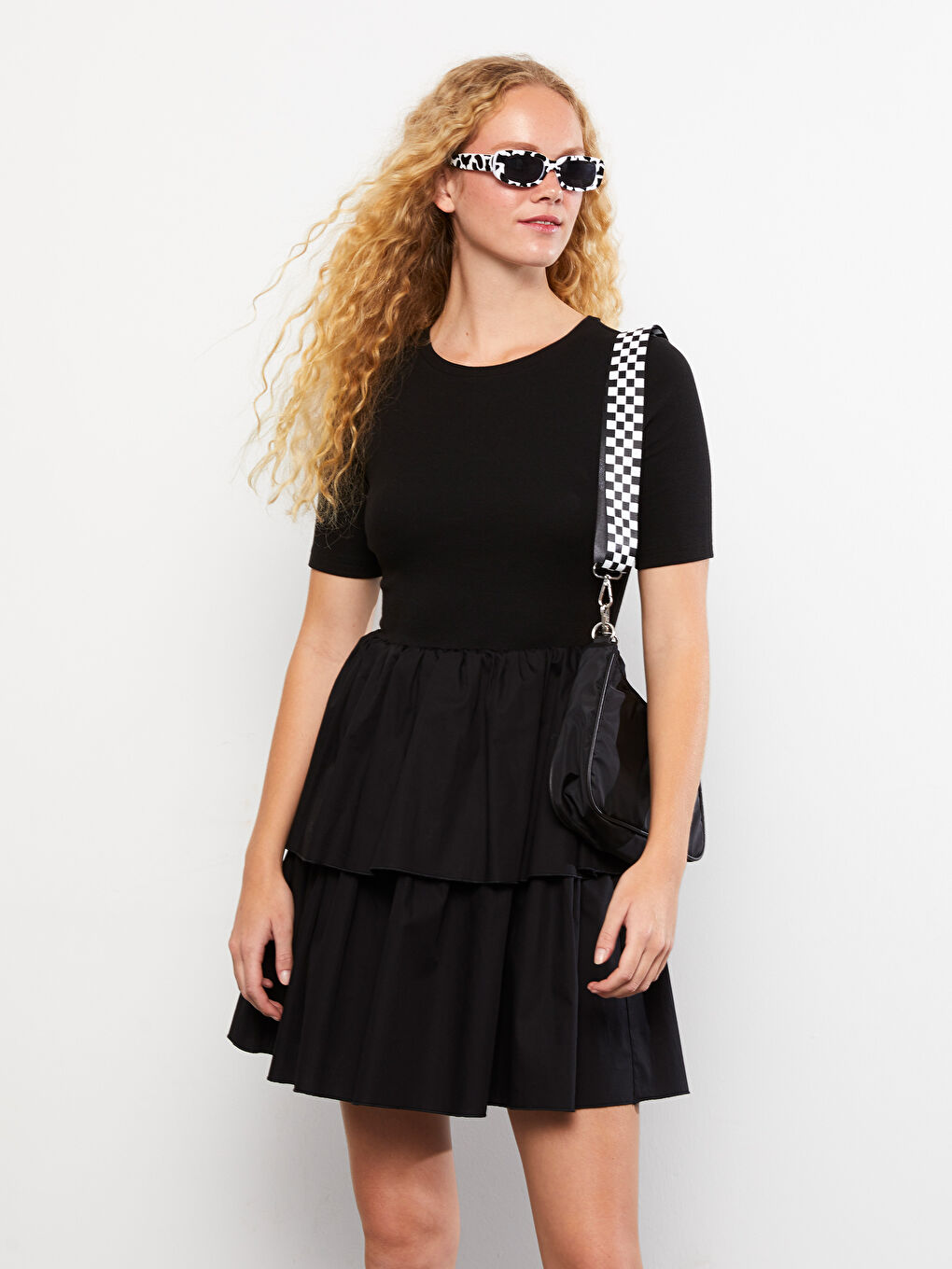LCW Vision Crew Neck Plain Short Sleeve Women's Dress -W2AJ76Z8-CVL