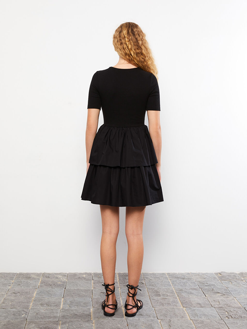 LCW Vision Crew Neck Plain Short Sleeve Women's Dress -W2AJ76Z8-CVL