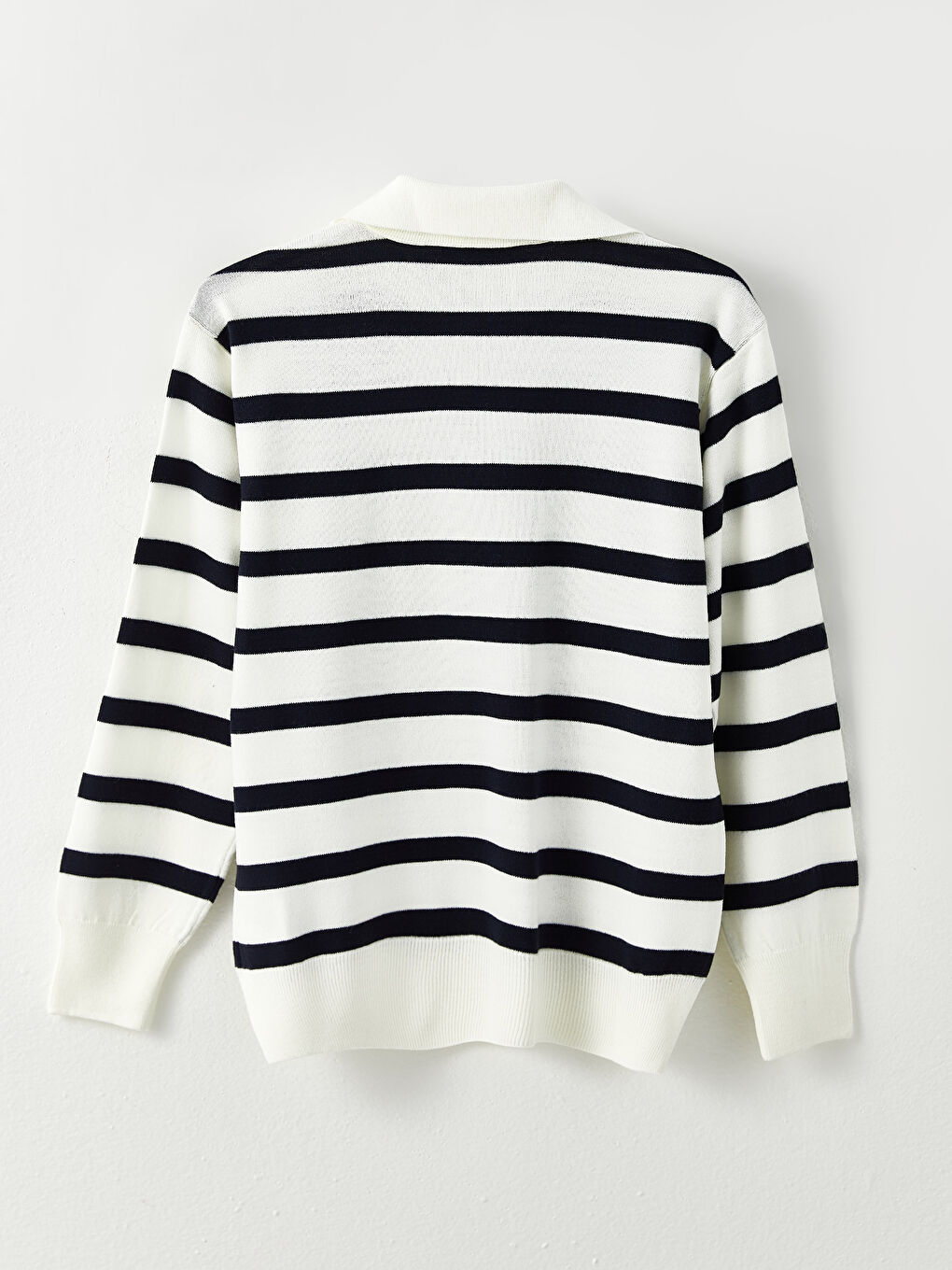 Siyah Polo Yaka Çizgili Uzun Kollu Hamile Triko Kazak-6