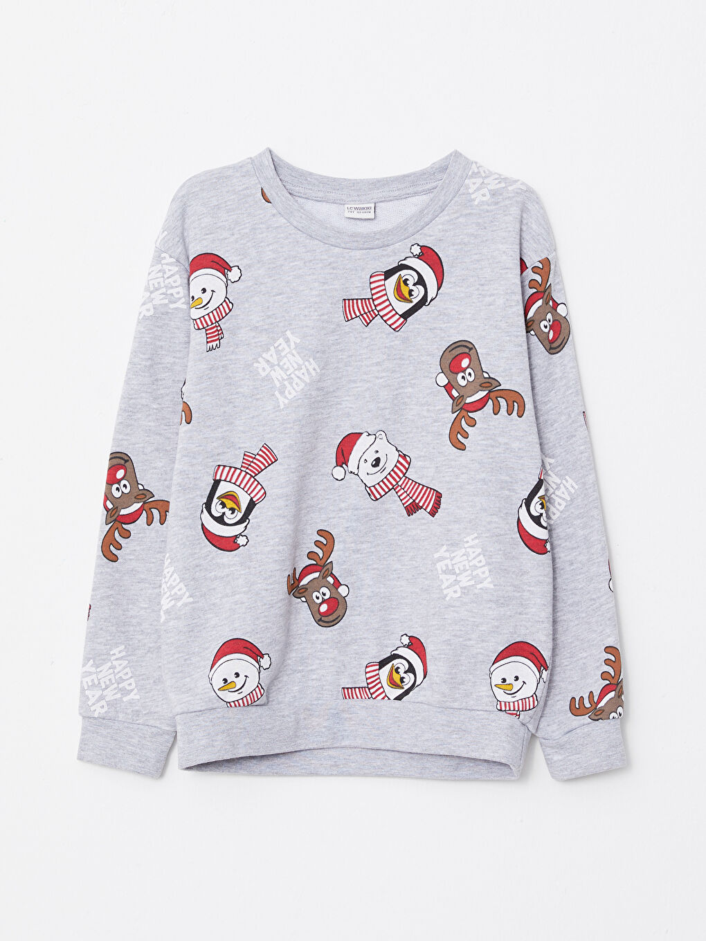 LCW Kids Bisiklet Yaka Yılbaşı Temalı Uzun Kollu Erkek Çocuk Sweatshirt -W2AJ97Z4-998