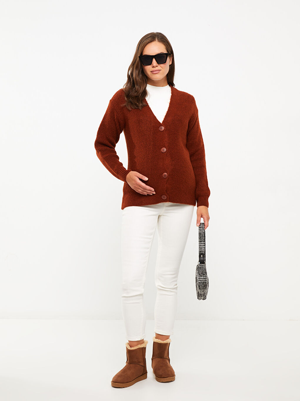 V Neck Regular Long Sleeve Maternity Tricot Cardigan